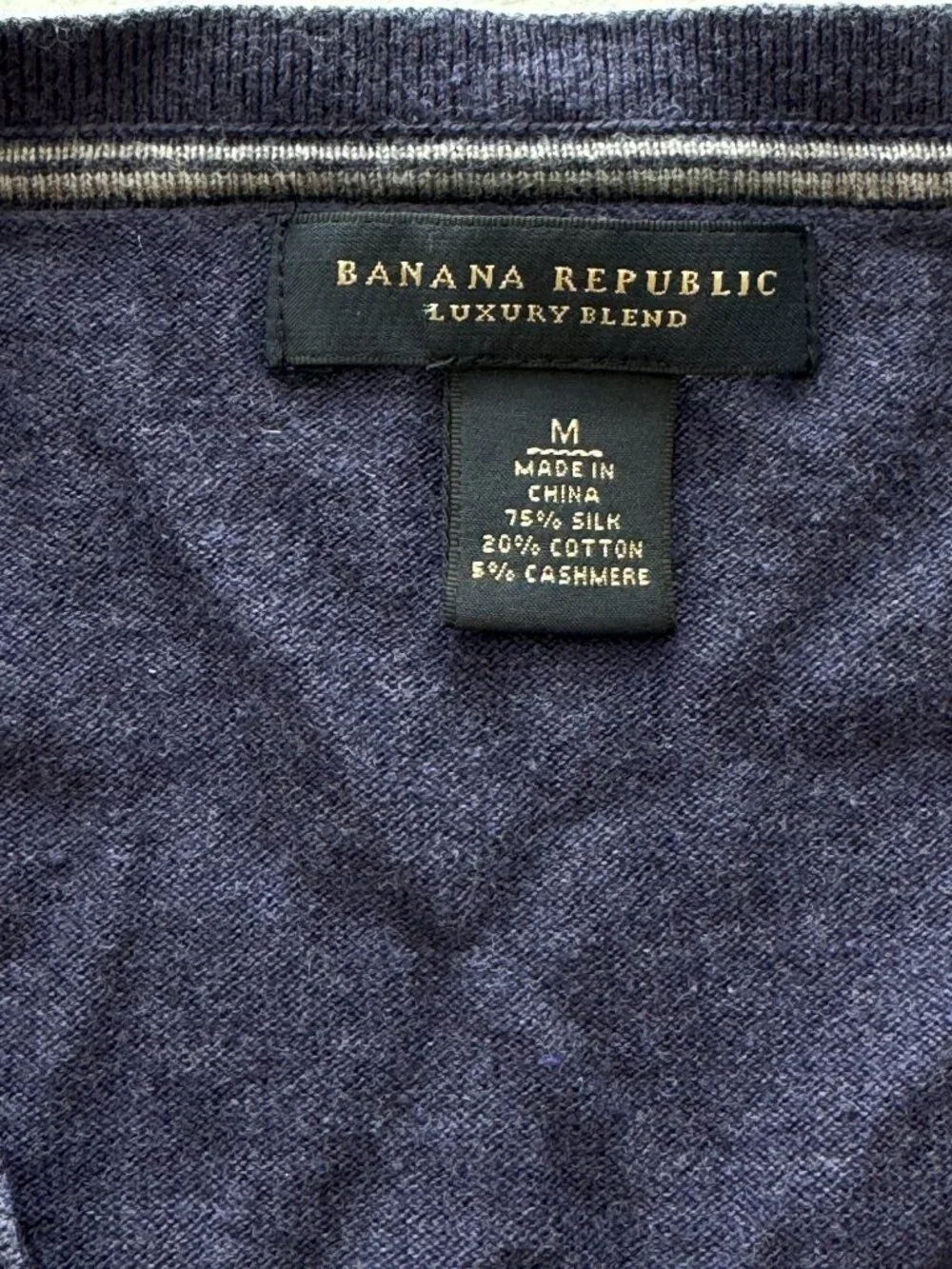 Banana Republic Luxury Blend Silk Cashmere V-Neck Sweater Men’s M Navy